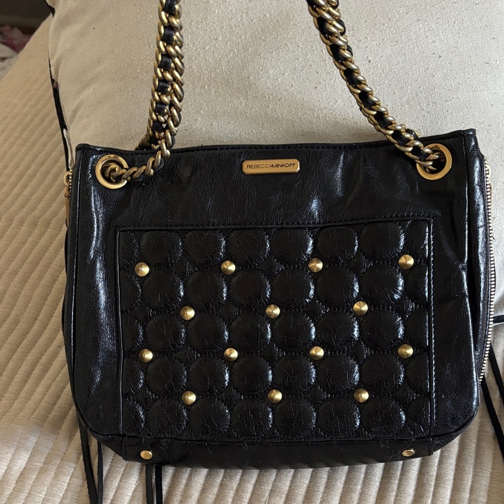 Rebecca Minkoff Black and Gold Studded Shoulder Bag